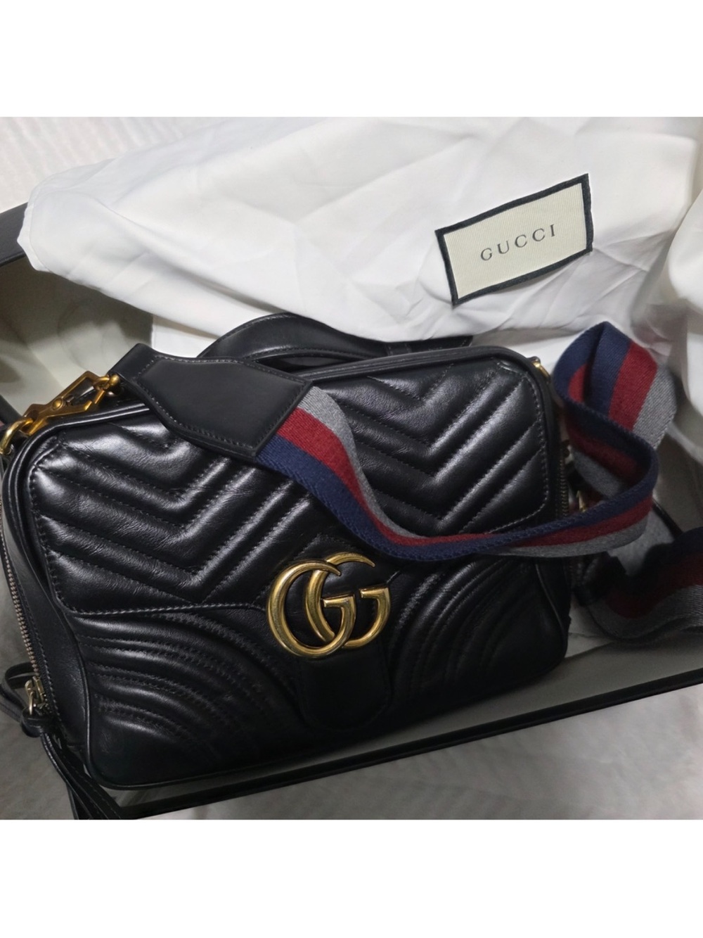 Gucci Sylvie Web Quilted Crossbody with Gold GG
